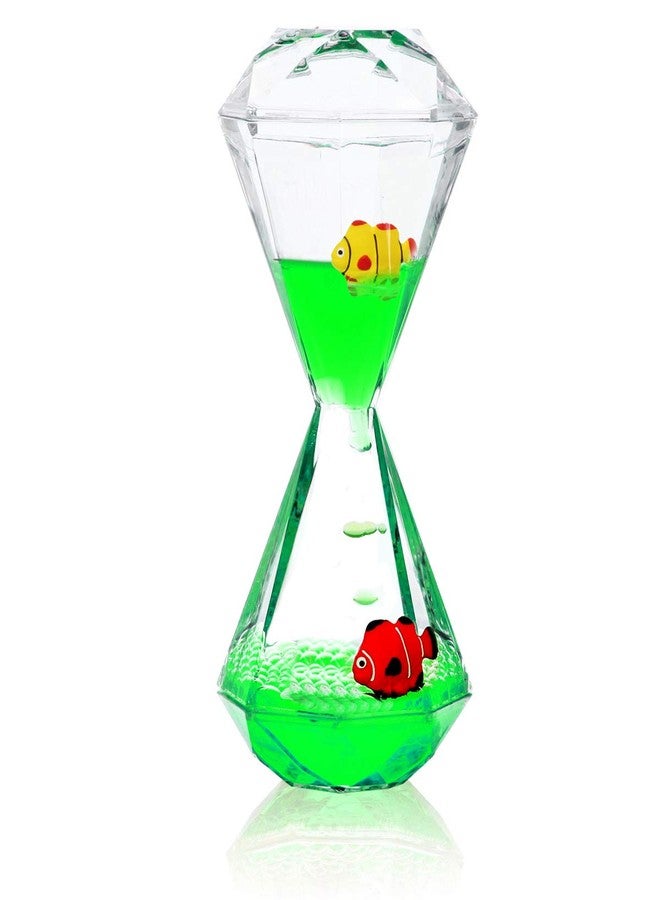 YUE MOTION Liquid Motion Bubbler with Floating Sea Creatures, Diamond Shaped Liquid Timer, Fidget Toy,Autism Toys, Children Activity, Calm Relaxing and Home Ornament (Green Liquid with Fish Toys) - Image 1